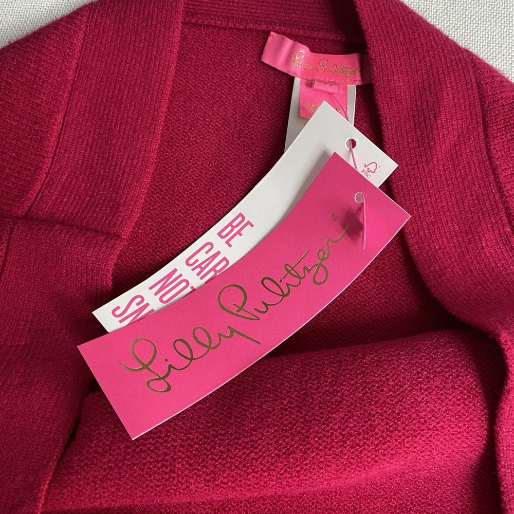 Lilly Pulitzer Lizona Sweater Knit‎ Pencil Skirt Sz Medium Poinsettia Red Button - Picture 11 of 13